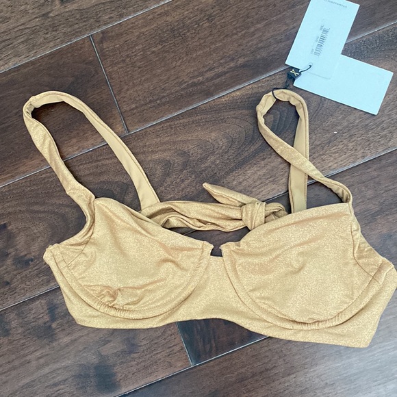 Vitamin A gold bikini top SIZE10 large nwt shimmery tie back. C cup - Picture 4 of 9